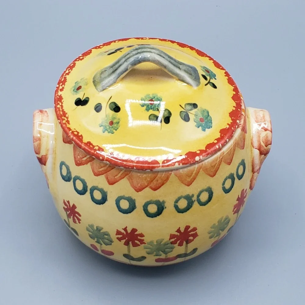 VTG 60s 70s Italica ARS Lidded Bowl Yellow Hand Painted Firenze Italy Pottery